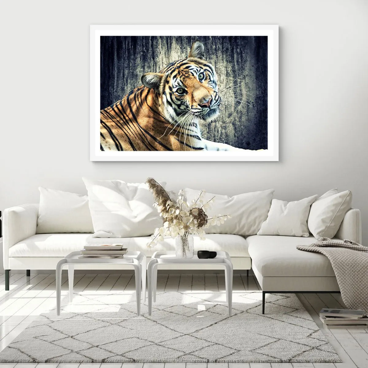 Plakát v bílém rámu - Portrét v pramenech světla - 40x30 cm