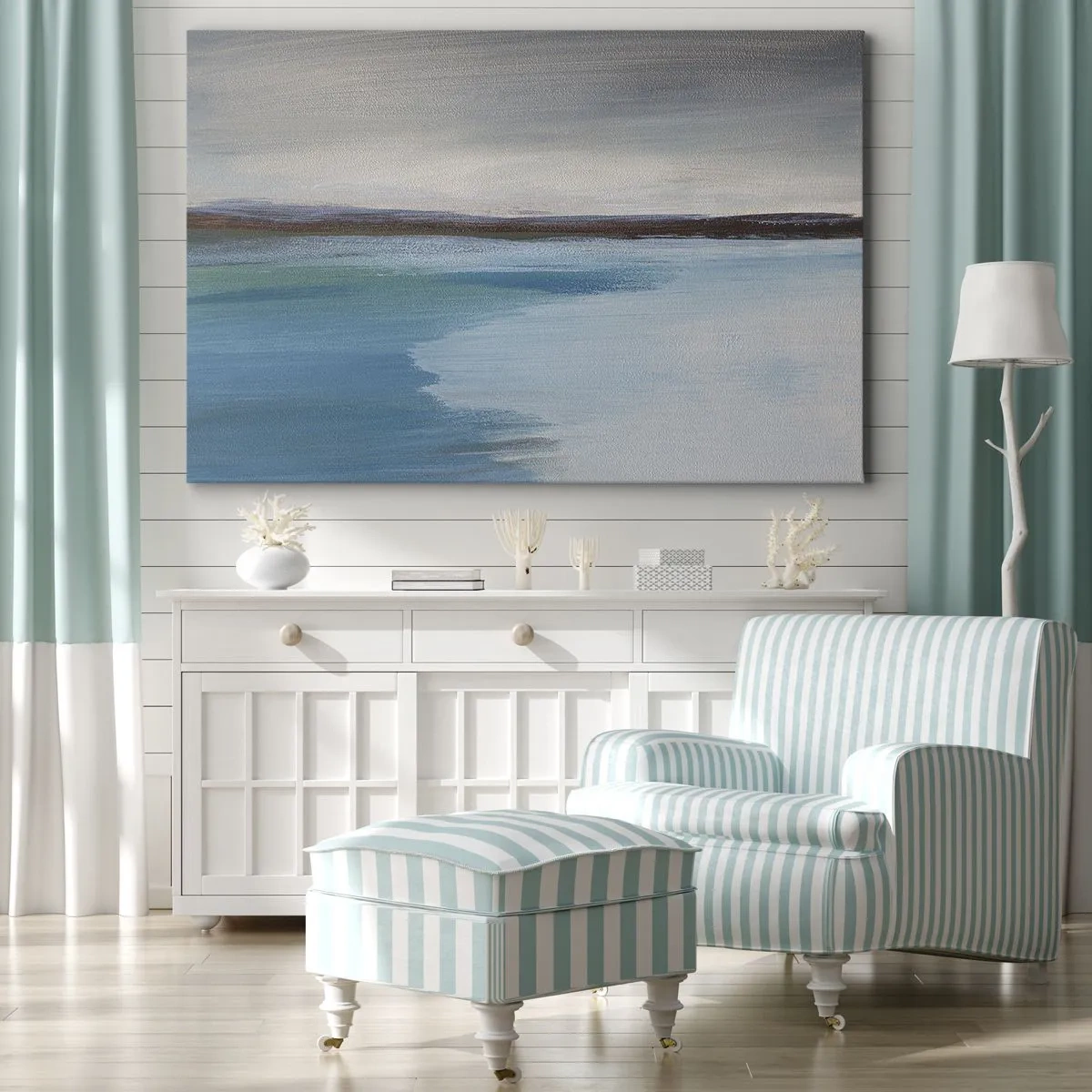Obraz na plátně - Minimalistická krajina s vodoryskou a horizontem - 70x50cm - Horizontální krajina - Moderní nástěnná dekorace do obývacího pokoje a ložnice ARTTOR
