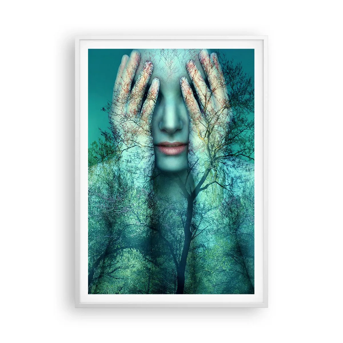 Plakát v bílém rámu - Ponořená do modré - 70x100 cm