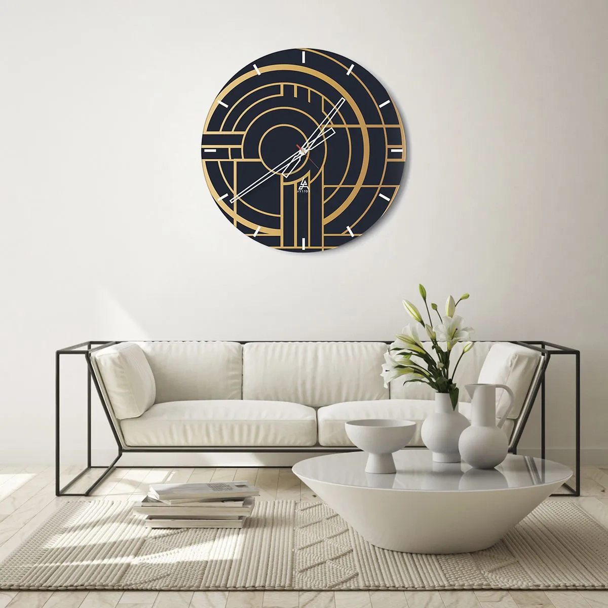 Nástěnné hodiny - Zlatá a černá geometrická kompozice se soustředným vzorem - 30x30cm - Obraty události - Moderní nástěnná dekorace do obývacího pokoje, kuchyně a ložnice ARTTOR