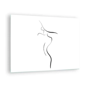 Obraz na skle - Minimalistický obrys ženské siluety v černé a bílé - 70x50cm - Nepolapitelná jako vlna - Moderní nástěnná dekorace do obývacího pokoje a ložnice ARTTOR