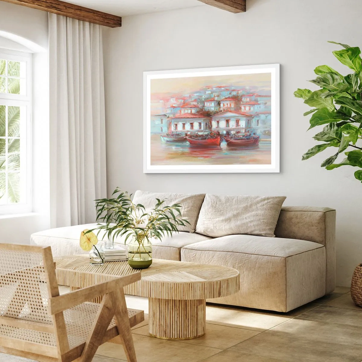 Plakát v bílém rámu - Šťastné městečko - 40x30 cm
