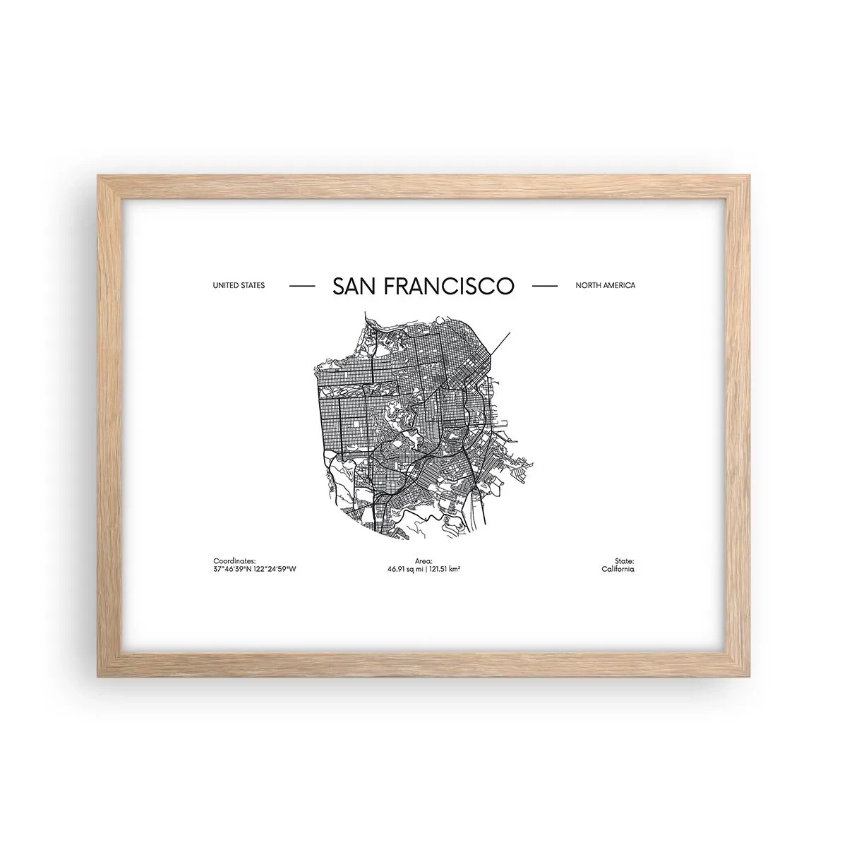 Plakát v rámu světlý dub - Anatomie San Francisca - 40x30 cm