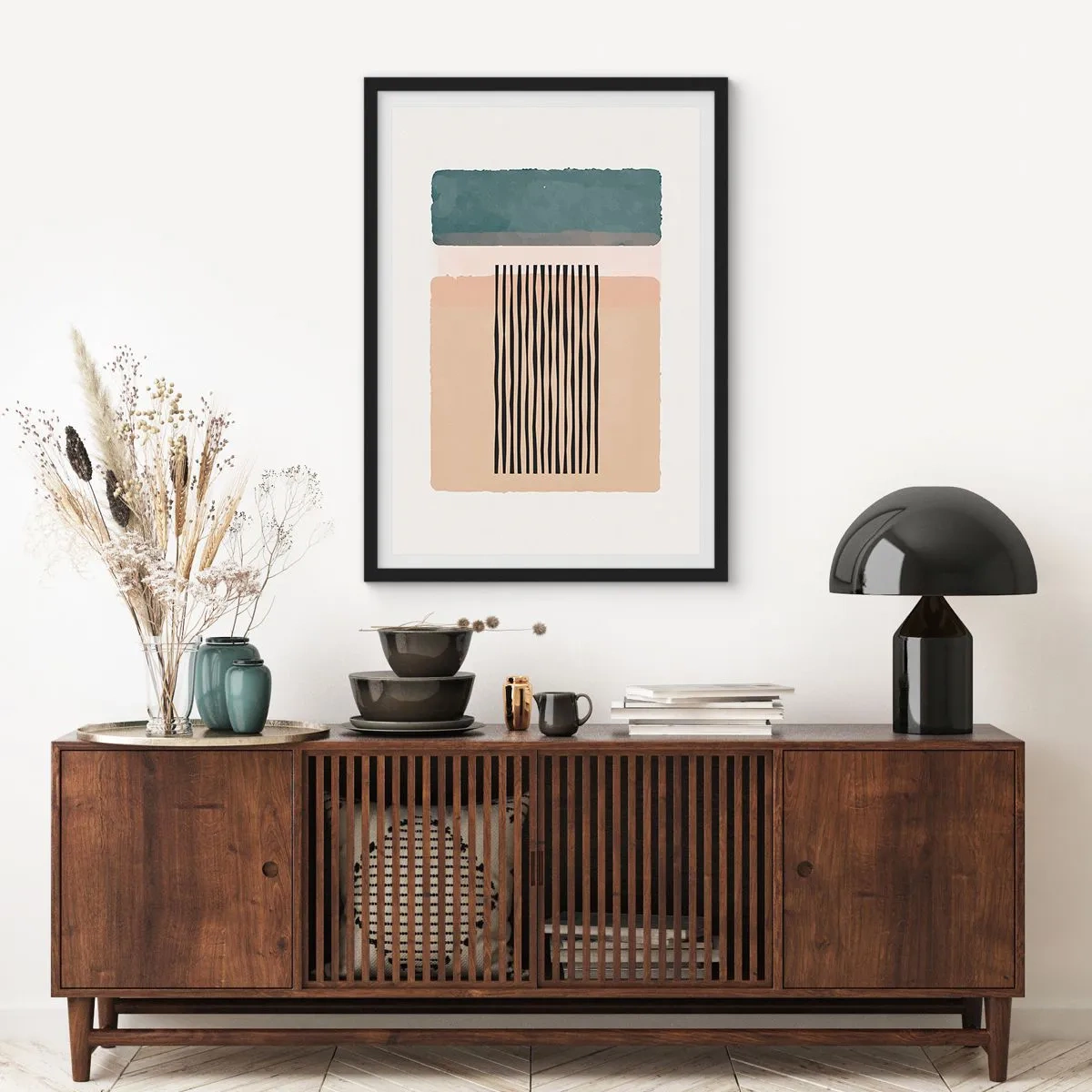 Plakát v černém rámu - Abstraktní geometrické obrazce v jemných barvách - 50x70cm - Všechno v pořádku - Moderní nástěnná dekorace do obývacího pokoje a ložnice ARTTOR