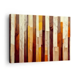 Obraz na plátně - Geometrická kompozice v odstínech dřeva a zlata - 70x50cm - Hymna lesních stromů - Moderní nástěnná dekorace do obývacího pokoje a ložnice ARTTOR