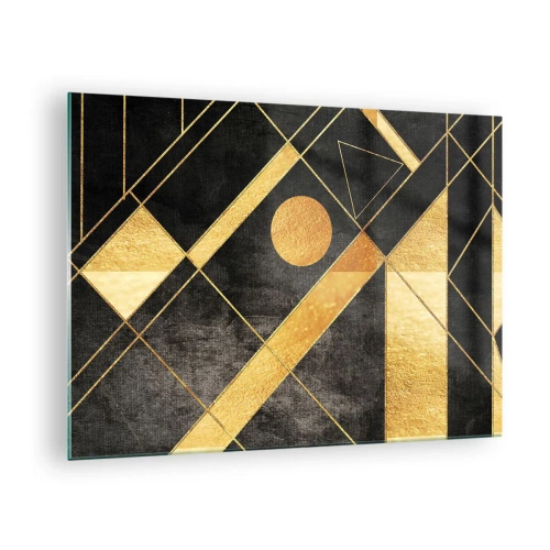 Obraz na skle - Zlaté geometrické vzory na černém pozadí - 70x50cm - Slunce pouště - Moderní nástěnná dekorace do obývacího pokoje a ložnice ARTTOR