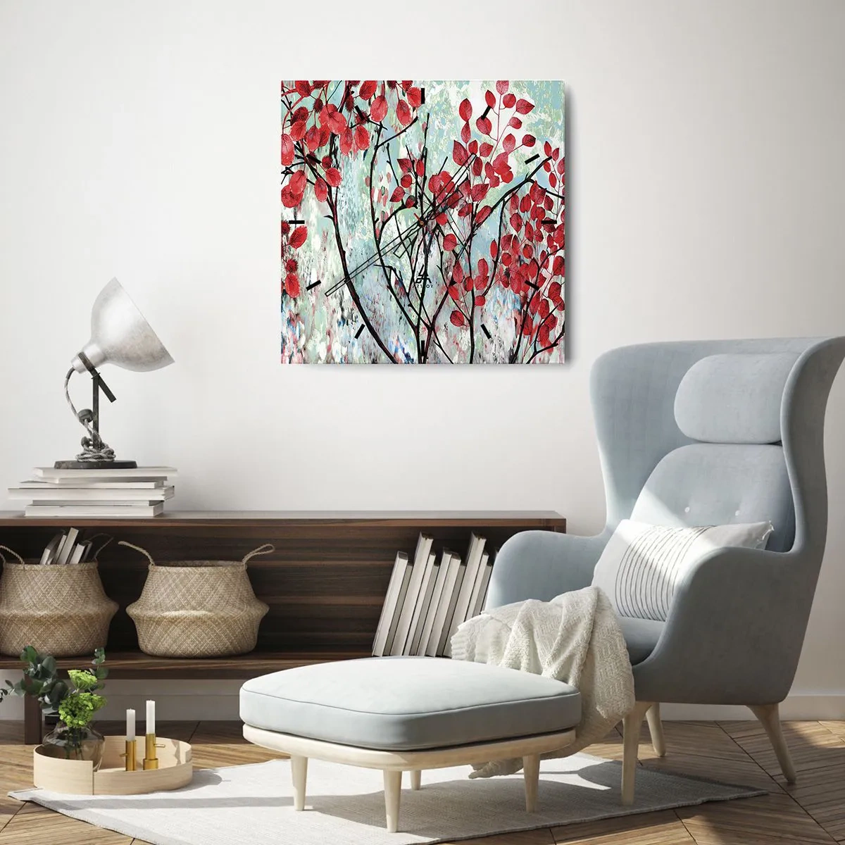 Nástěnné hodiny - Strom v šarlatové - 30x30 cm