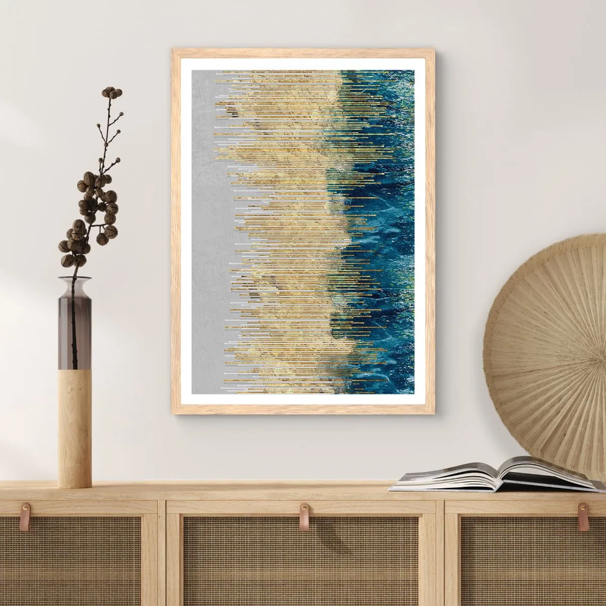 Plakát v rámu světlý dub - Zlacená hranice - 61x91 cm