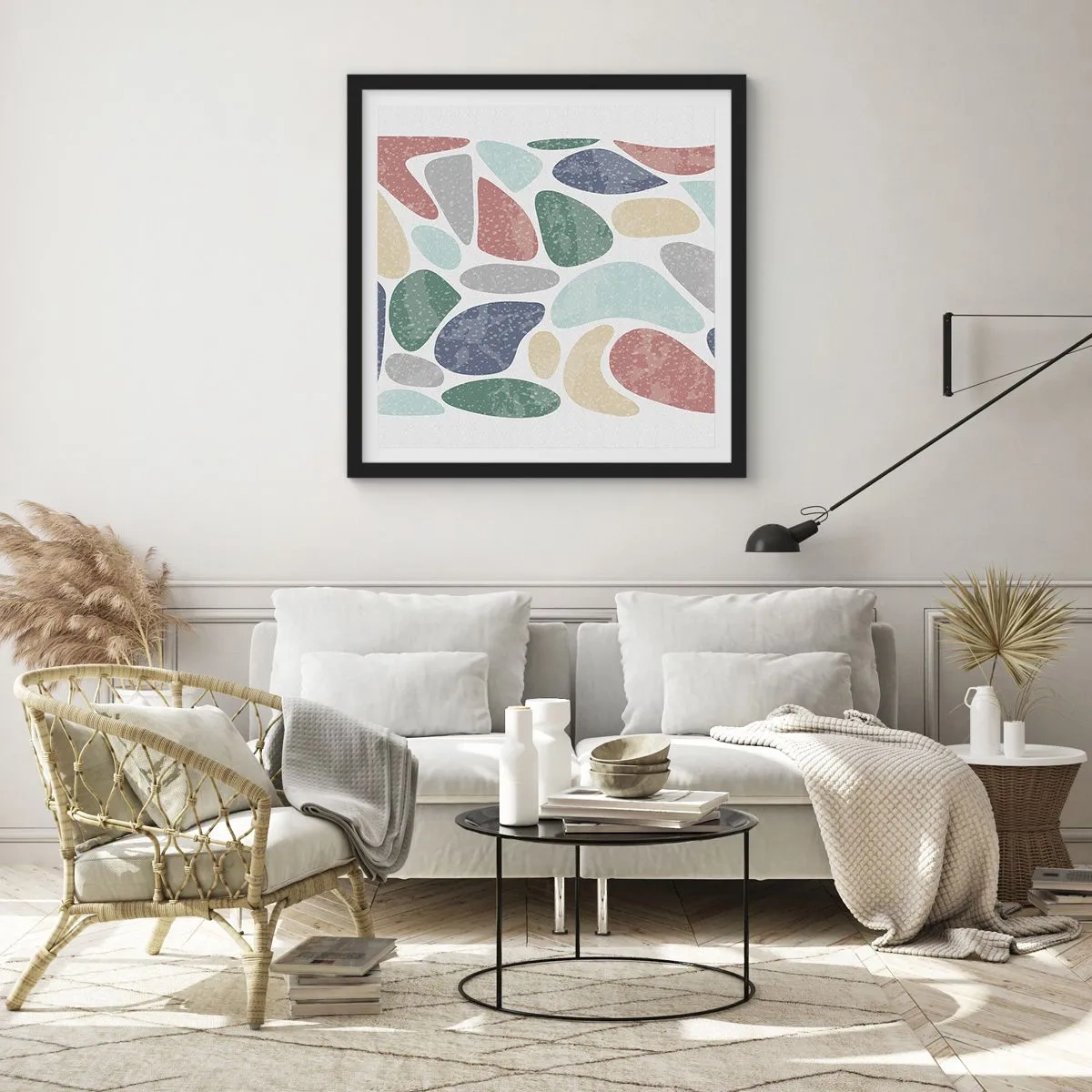 Plakát v černém rámu - Mozaika práškových barev - 60x60 cm