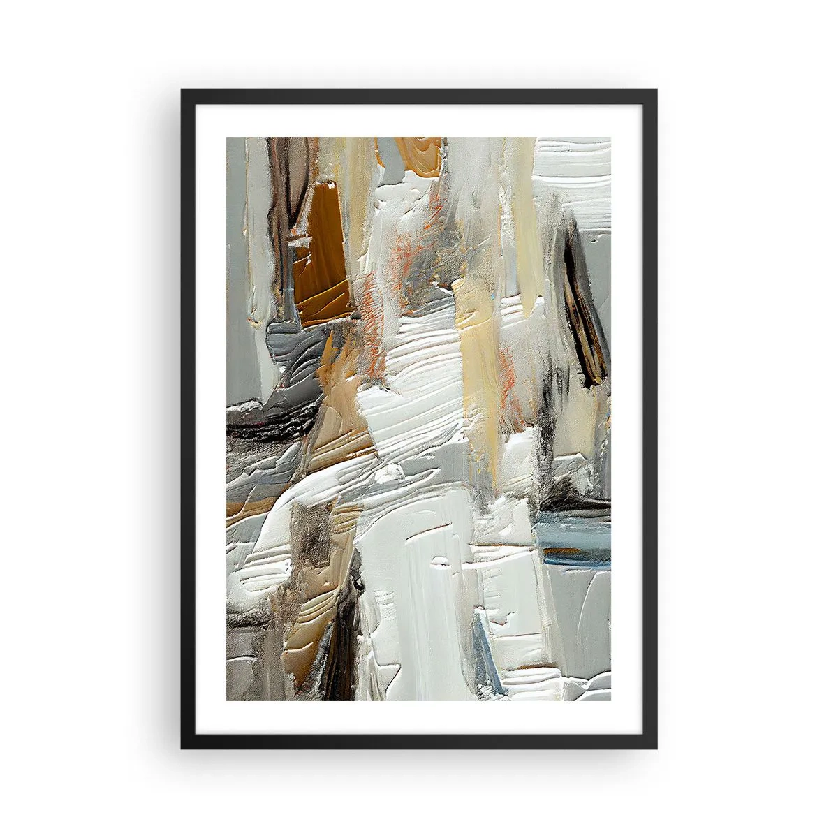 Plakát v černém rámu - Texturální abstrakce v neutrálních odstínech - 50x70cm - Barevné nahromadění - Moderní nástěnná dekorace do obývacího pokoje a ložnice ARTTOR